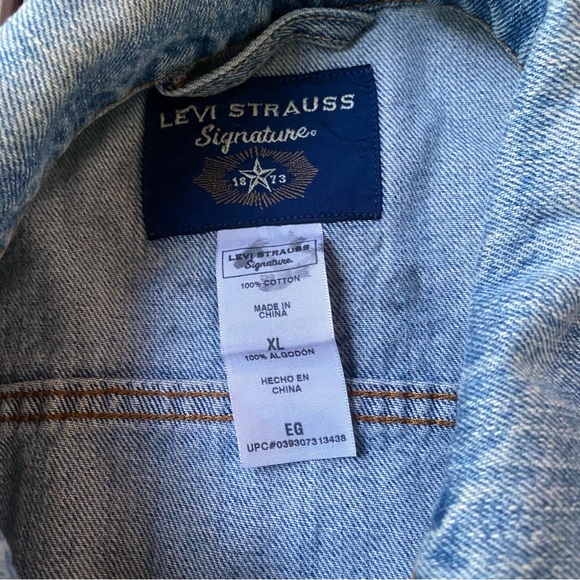 Levi Strauss Signature Mens XL Denim Trucker Jacket Blue Jean Biker Workwear - Picture 11 of 14